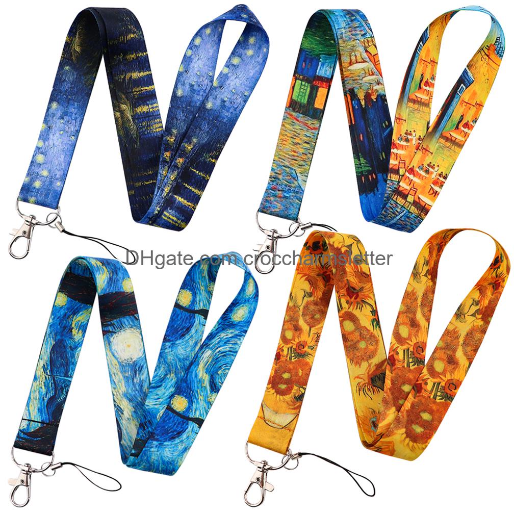 

Shoe Parts Accessories Lx995 Oil Painting Starry Night Lanyard Sunflowers Phone Rope For Wallet Keys Card Holder Neck Strap Hang Dro Smtxq