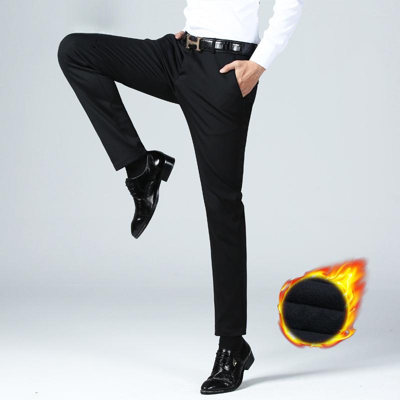

Men's Pants Winter Plush Trousers Mens High Elastic Korean Style Fashion Straight Men Business Casual Male, Black