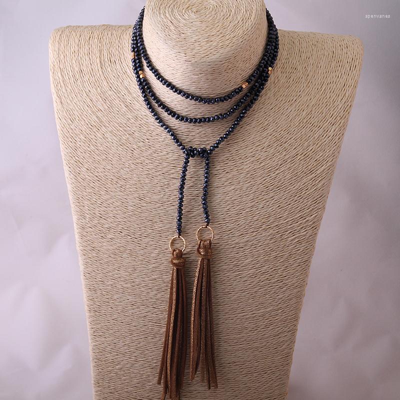 

Chains Fashion Crystal Beads Statement Necklaces Glass Neck Long Tassel Necklace