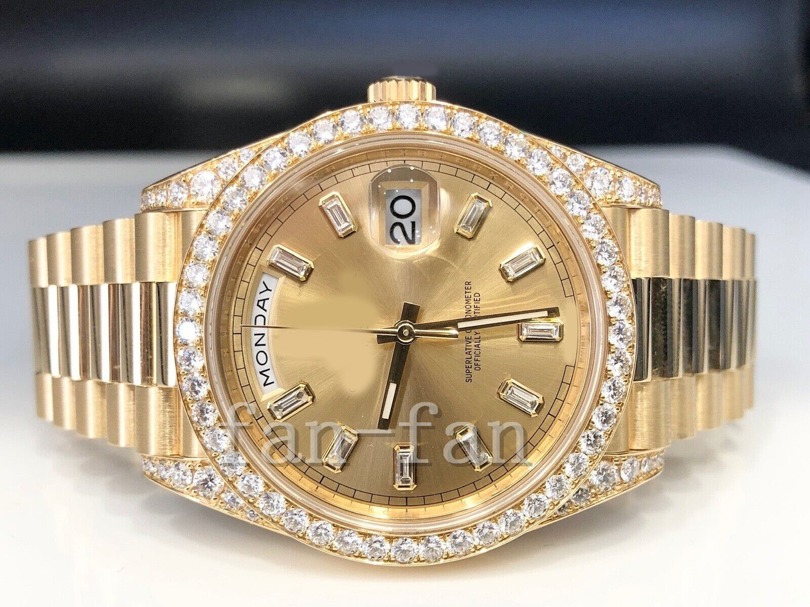 

2023 QC automatic movement watch 40mm President DayDate 228238 18K Yellow Gold Diamond Lugs Diamond Bezel