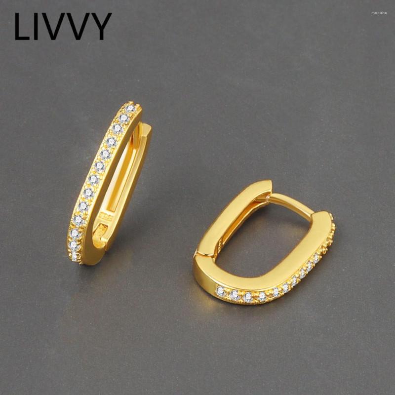 

Hoop Earrings LIVVY Silver Color Fashion Geometric Oval Micro-set Zircon For Women Punk Creativity Rectangle Party Jewelry 2023