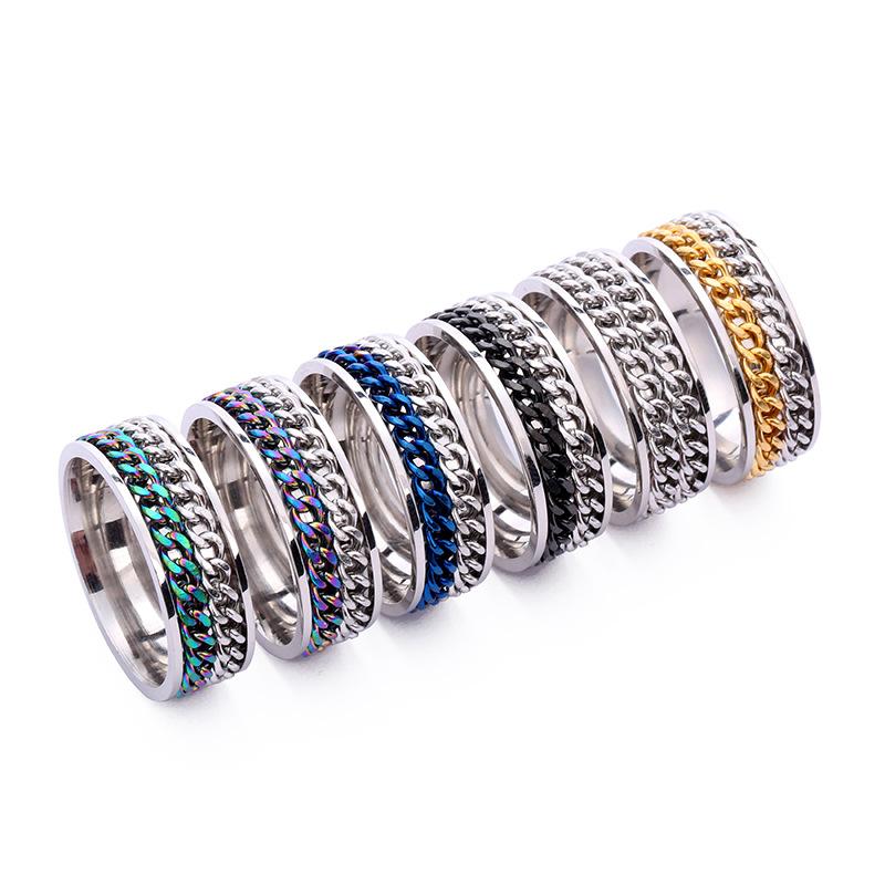 

Wedding Rings Cool Double Link Chain Stainless Steel Rotatable Men Ring High Quality Spinner Punk Women Jewelry For Party Gift