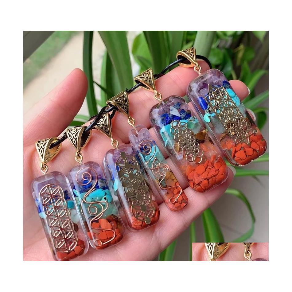 

Pendant Necklaces 7 Chakras Orgonite Stone Necklace Energy Healing Amet Natural Orgone Crystal Yoga Jewelry Women Om Lucky Gift Drop Dhw8X