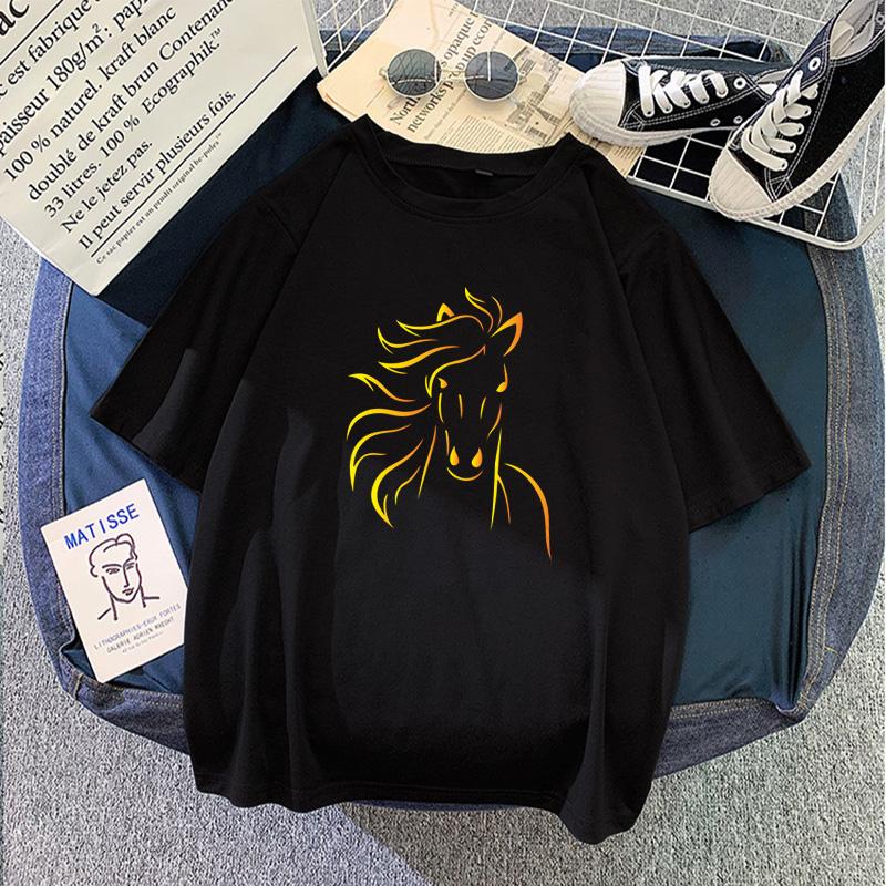 

Women' T Shirts Brand Print Horse Women 2023 Fashion Summer Short Sleeve Tshirt Girls Sexy Hip Hop Homme Clothing MmaWomen, Black