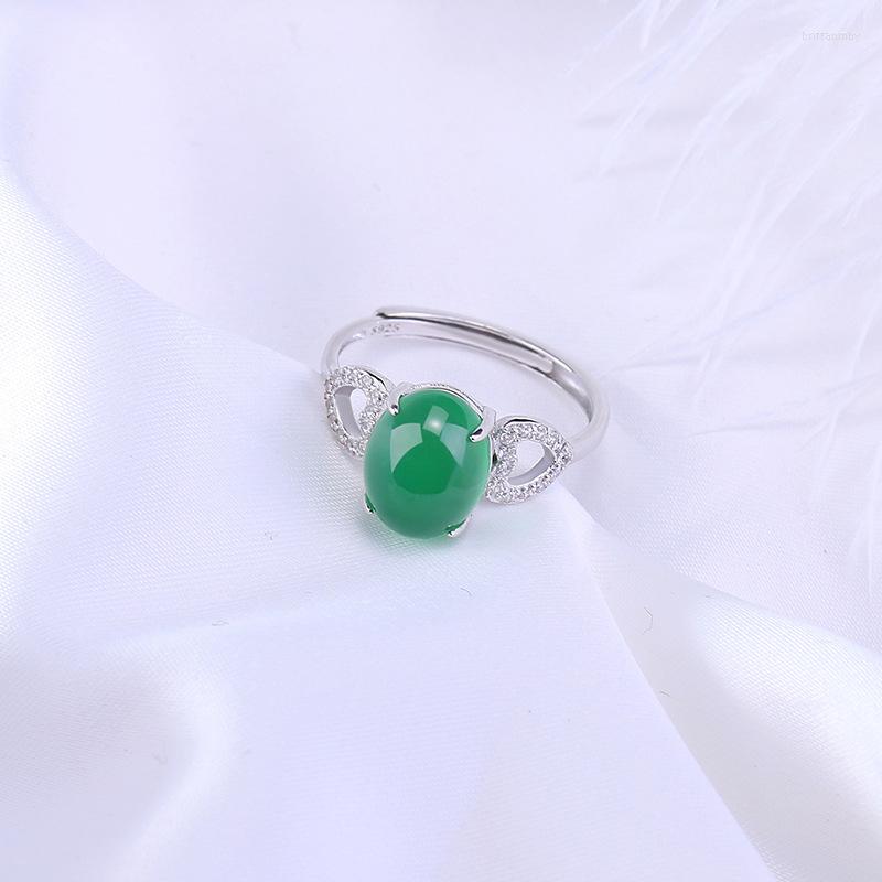 

Cluster Rings Sterling Silver Color Green Chalcedony Ring European And American Fashion Jewelry Inlaid With Gemstone Female