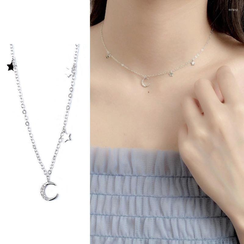 

Pendant Necklaces Korean Fashion Star Tassels Collar Chain For Women Zircon Moon Necklace Creative Chokers Jewelry Kpop