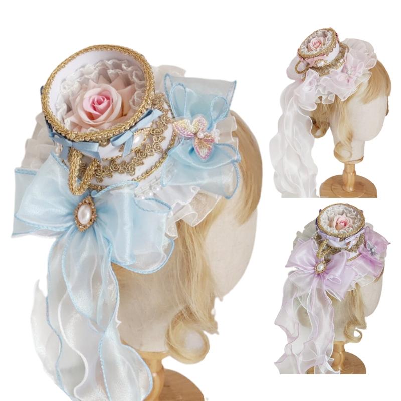 

Berets Lolita Vintage Round Top Hat Ruffled Lace Bow Pearl Pendant Tea Party Bonnet Hair Clip Royal Anime Cosplay DropshipBerets, Purple