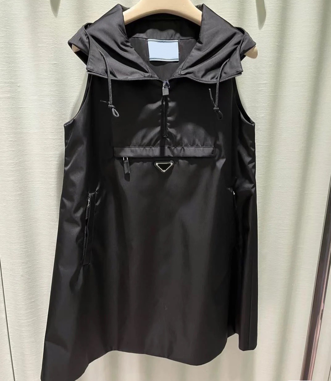 

Women's dress designer skirts nylon hooded semi-zip dress summer sleeveless doll A-line version girl party casual skirt Size S, Blue