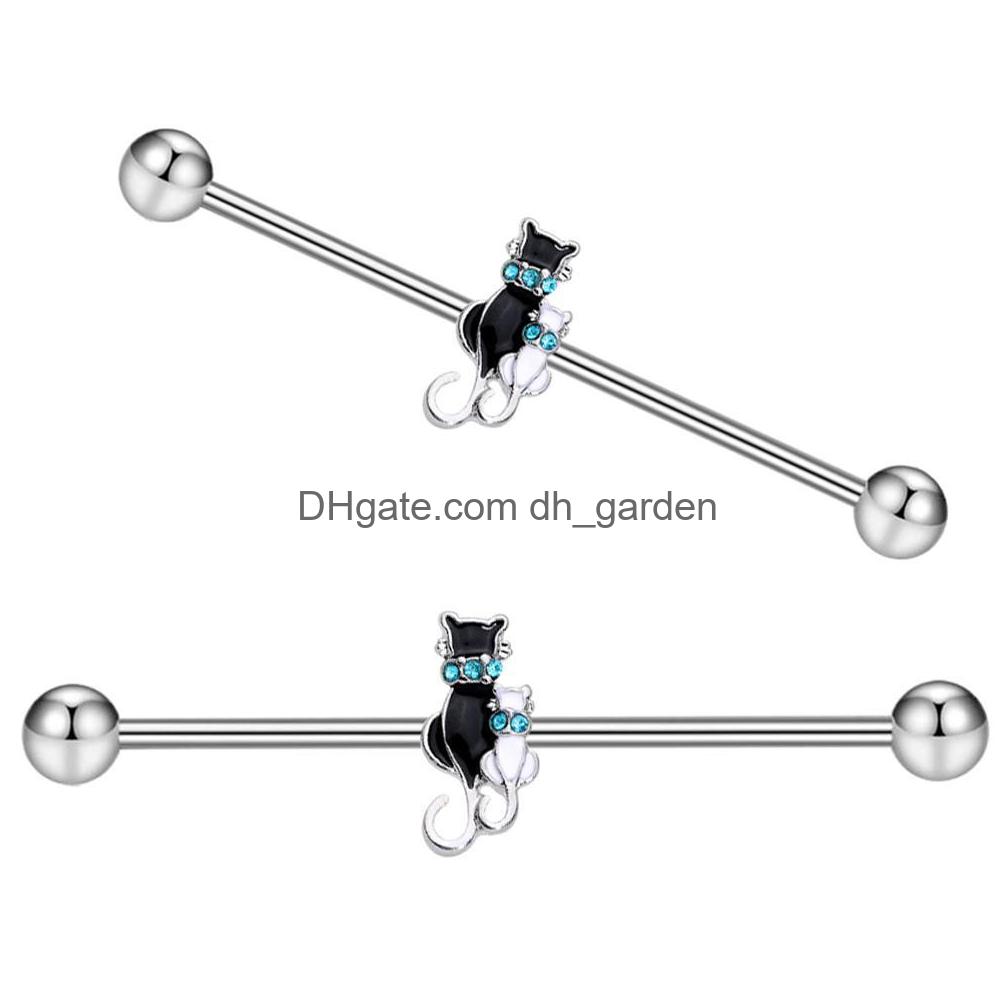 

Plugs Tunnels Stainless Steel Industrial Earrings White Black Cat Piercing Body Cartilage Tragus Stud Bar Drop Delivery Jew Dhgarden Dhhtn