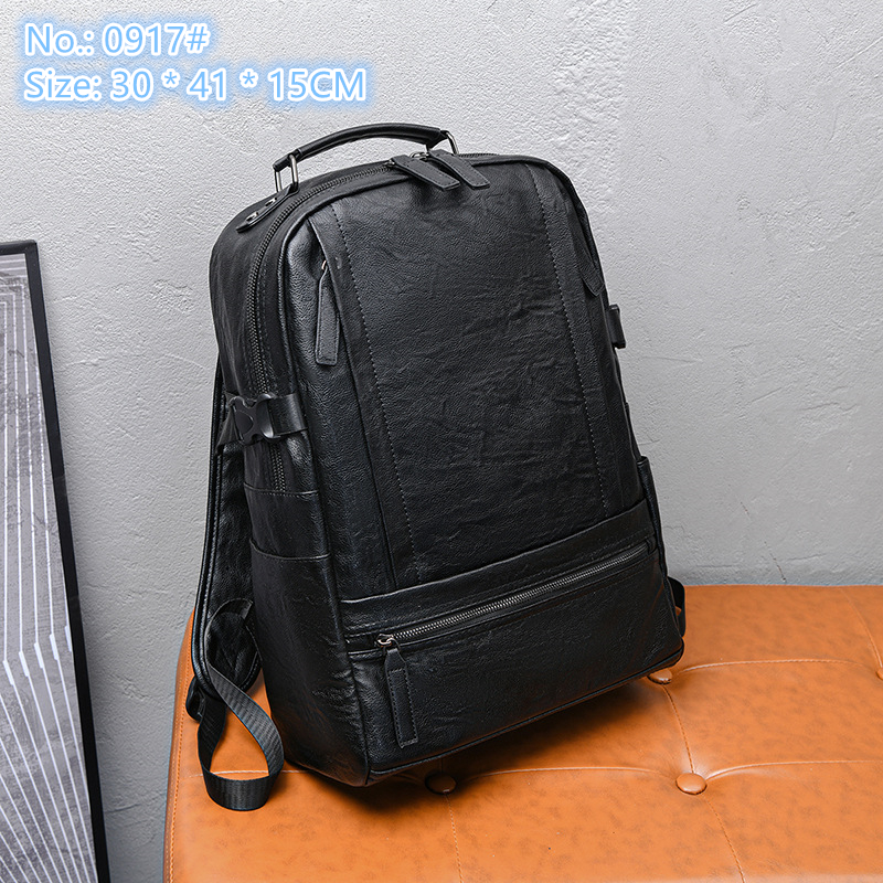 

Factory wholesale men shoulder bags 2 colors vertical large-capacity business handbag street trend solid color leather bag outdoor leisure fashion backpack, Brown-0917#