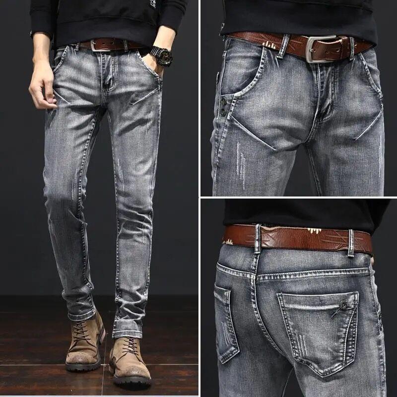 

Men's Jeans Fashion Elastic Trousers Printed Spring And Summer Embroidery Floral Slim-fit Casual With Small Feet, Same as pictures1