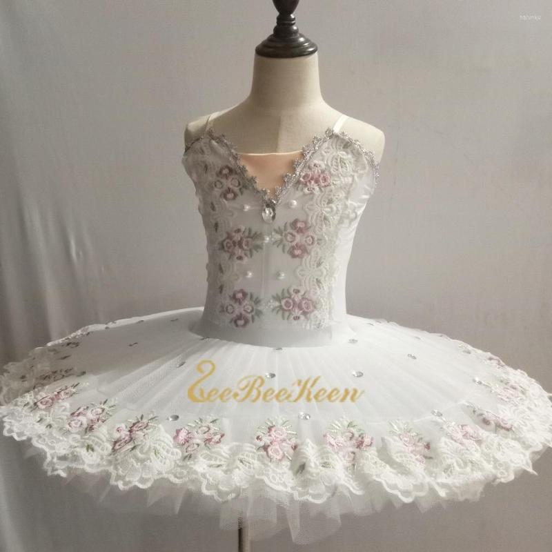 

Stage Wear Girl White Lake Swan Ballet Dress Tutu Women Dance Gold Lace Ballerina Diamond Adult Performance Costume