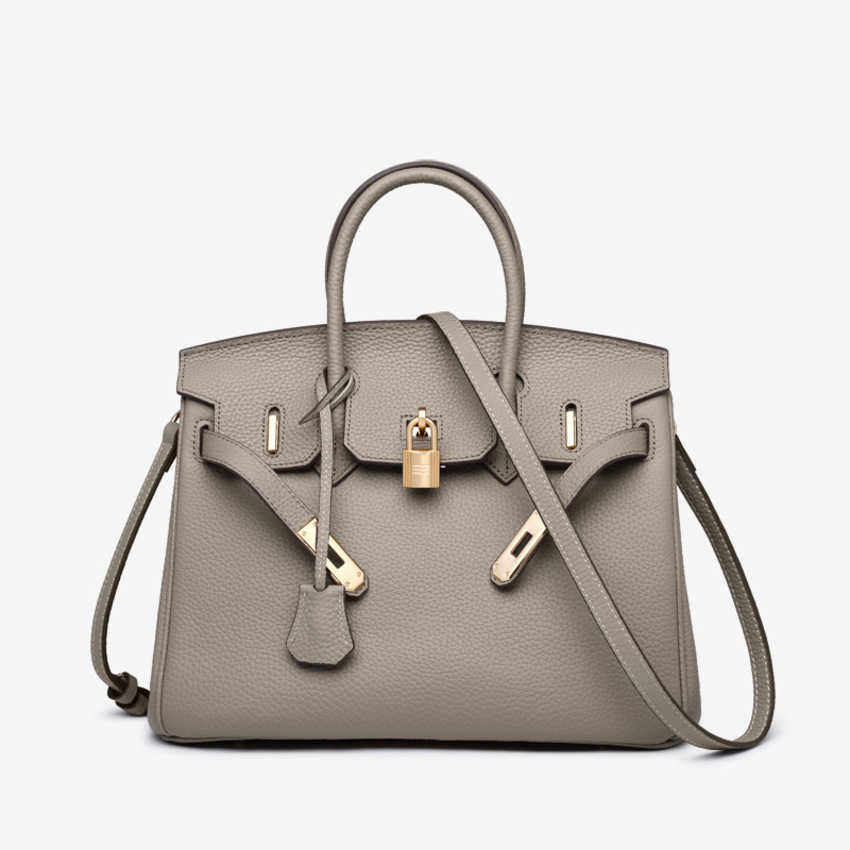 

high quality women handbag bag high sense layer leather handbag women's new fashion trend Leather Shoulder Bag ladies embossed shoulder bags, 25cm grey