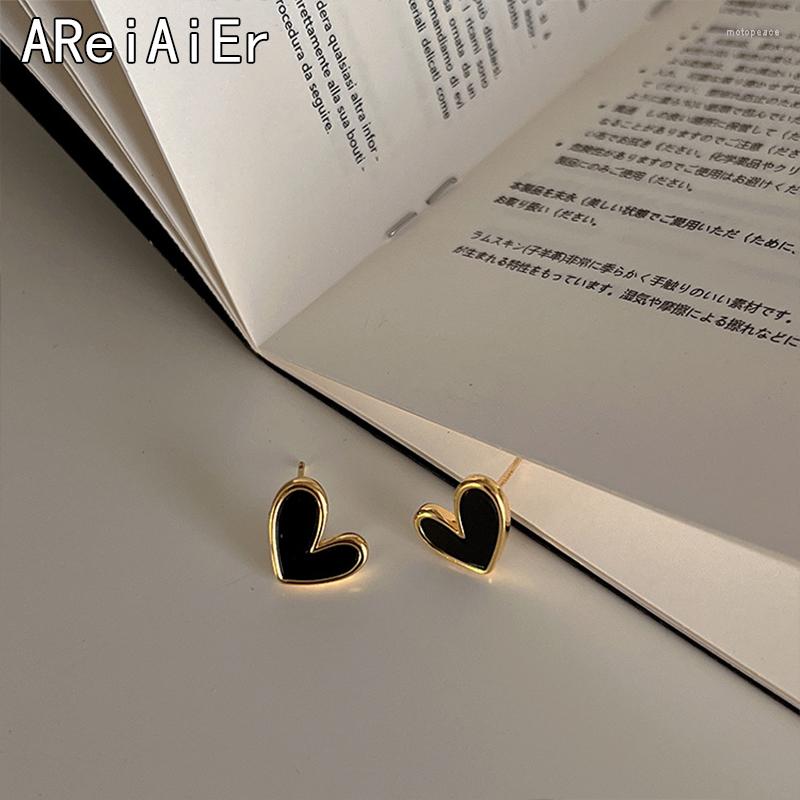 

Stud Earrings Engagement Enamel Black Metal Heart For Women Cute Earring Gold Color Summer Jewelry Wedding Gifts