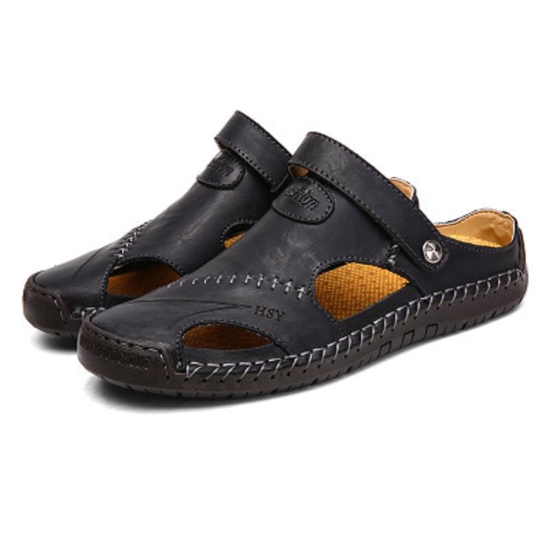 

Sandals My-Love Men Leather Classic Roman 2023 Slipper Outdoor Sneaker Beach Rubber Flip Flops Water Trekking, Black