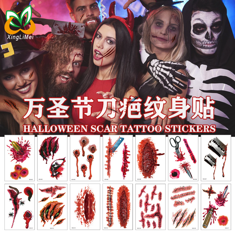 

Tattoo stickersHalloween scar tattoo stickersParty horror bloody wound masquerade ball temporary funny tattoo sticker