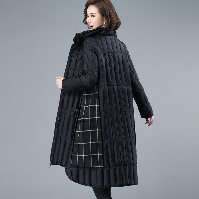 

Women's Down & Parkas Long Knee Jacket Thickened Fashion Lattice Splicing Winter Clothes 2023 Foreign Style Mother's Warm Coat, Black
