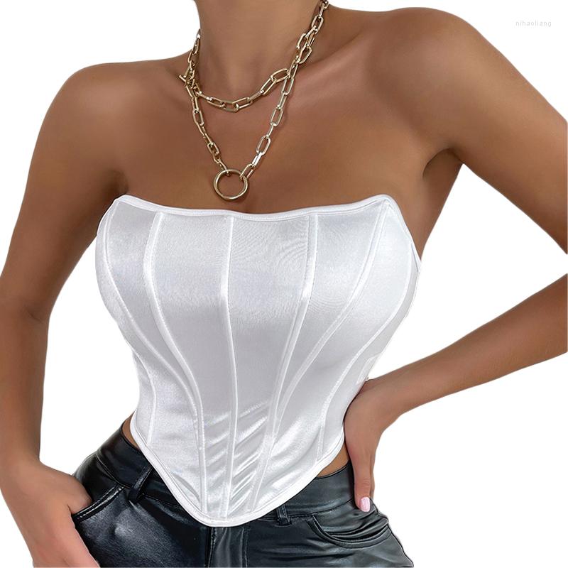 

Women's Tanks Women Solid Color Tube Tops Diamond-Shaped Navel Open Back Fish Bone Wrapped Chest Vest, Black