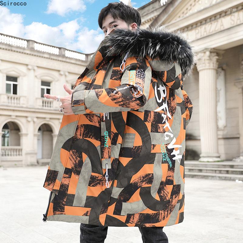 

Men's Down 2023 Winter Fashion Korean Version Of The Trend Printing Mid-length Camouflage Cotton Coat Keeps Warm And Fashionable, Dark grey