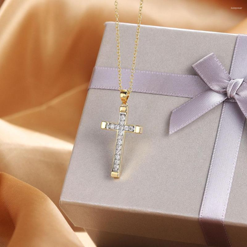 

Pendant Necklaces TENGTENGFIT Necklace For Women Luxury Zircon Cross Light Gold Color Kpop Women's Chain Christmas Gift Jewelry