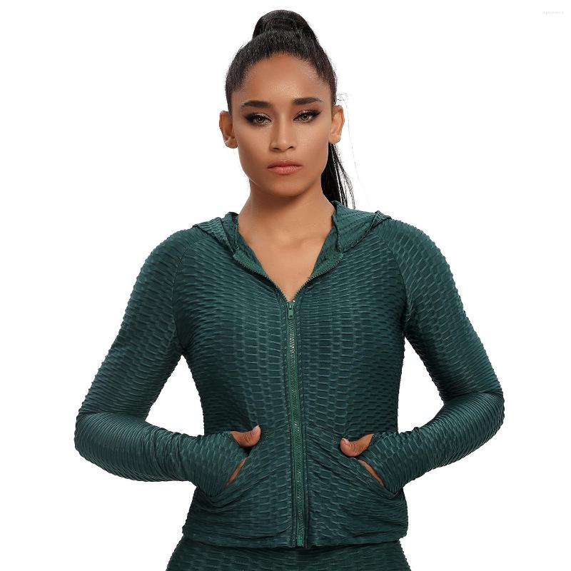 

Active Shirts Full Zip Yoga Top Long Sleeve Workout For Women Fitness Crop Tops Lightweight With Pocket Casual Outwear Gym Textured, Black