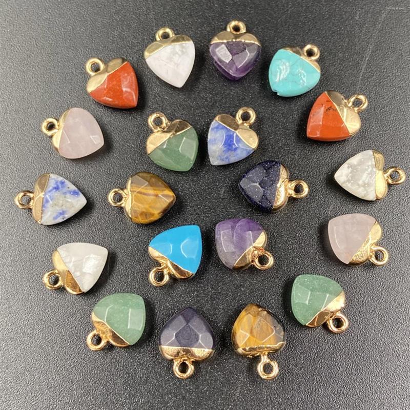 

Pendant Necklaces 1 PC Semi-Precious Stone Gilt Bezel Faceted Colorful Heart Shape Natural Charms For DIY Making Jewelry 14X10mm