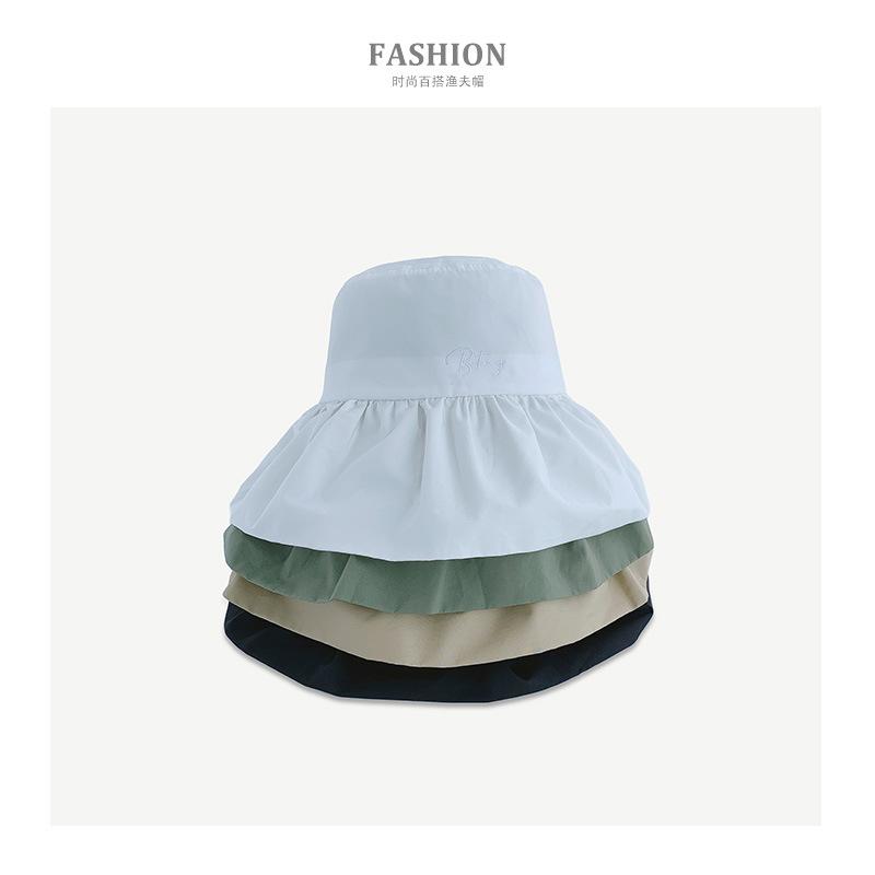 

Wide Brim Hats Lazy Hat Female Korean Version Fisherman Fashion Falbala Sun Bucket Simple Solid Color Leisure Travel, Black