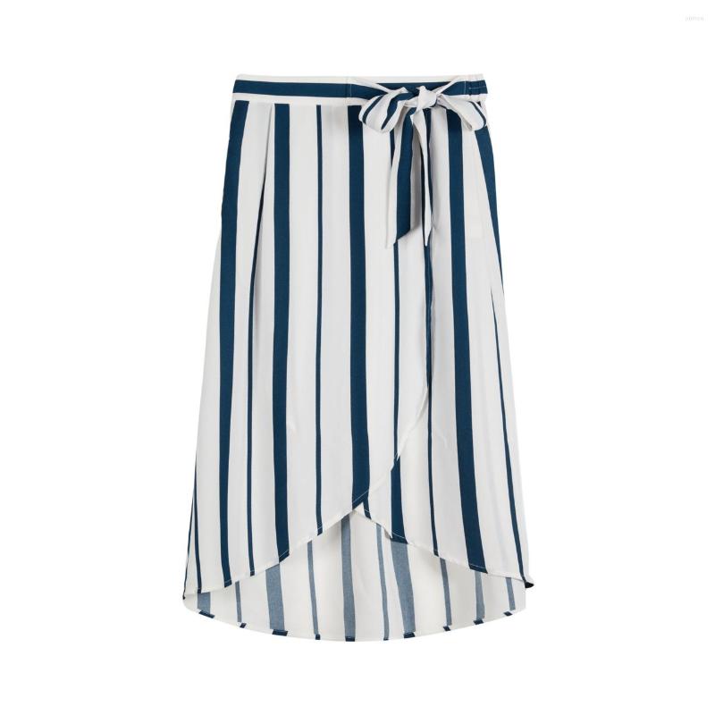 

Skirts Bosideng's Women's Striped Mid Long Summer Light Fashion Travel Versatile Intellectual Elegant Asymmetrical, And white bar 9332