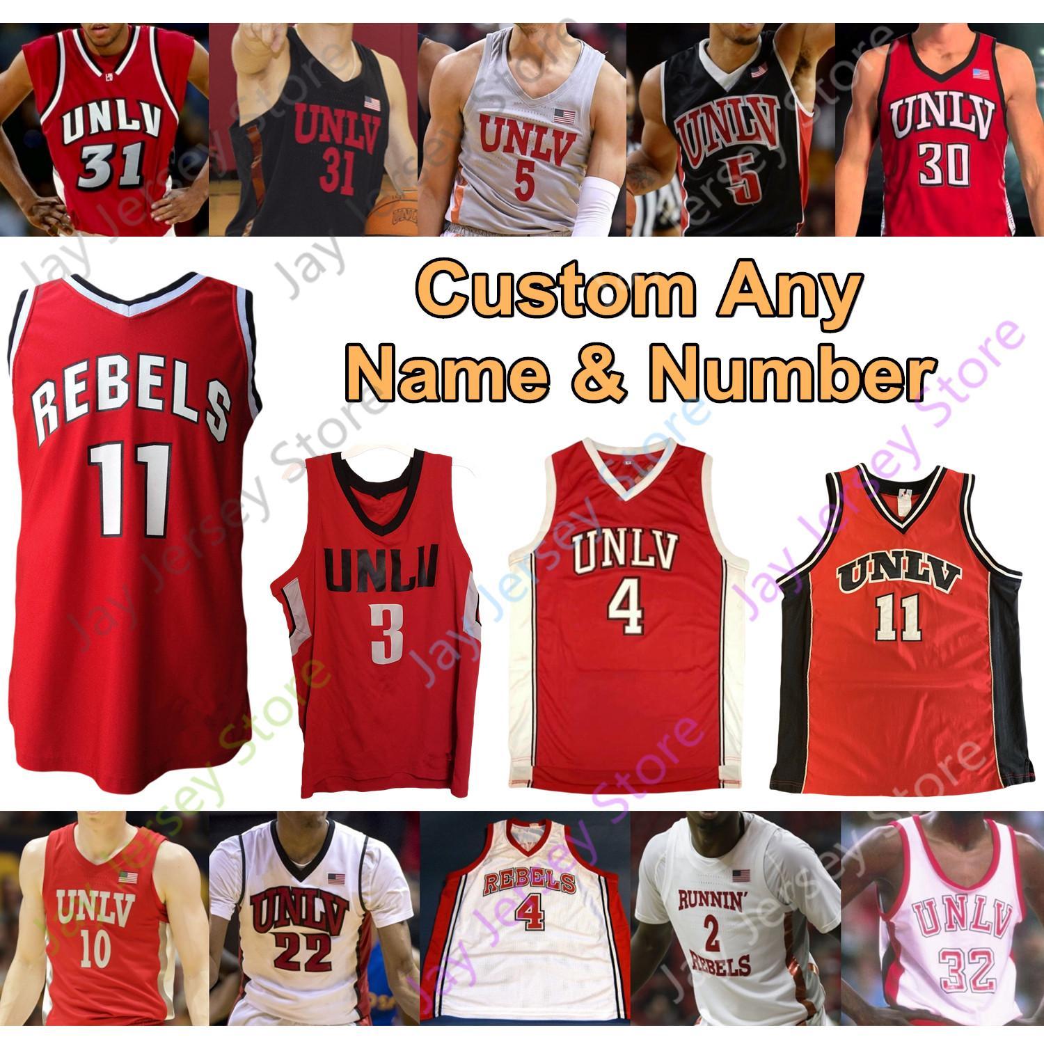 

Custom 2020 UNLV Rebels Basketball Jersey NCAA College Larry 4 Johnson Shawn 31 Marion Lamar 5 Odom 34 Rider 23 Reggie Theus Amauri Hardy, White ii