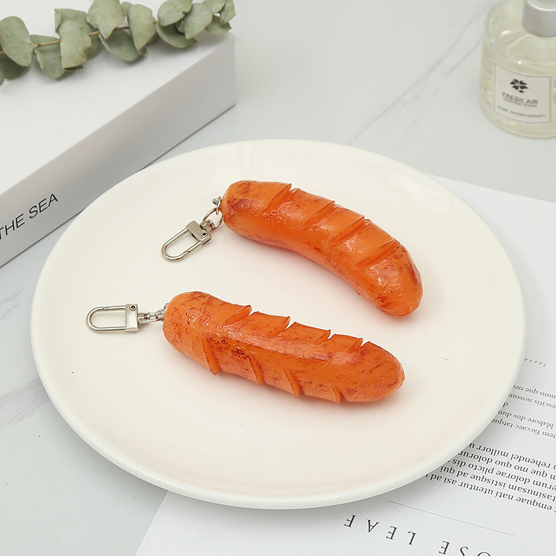 

Creative Simulation Three-dimensional Grilled Sausage Keychain Food Bag Pendant PVC Hot Dog Keychains Accessories