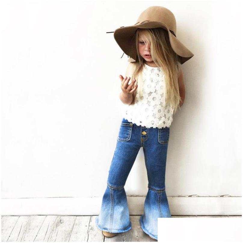 

Jeans Girls Denim Boot Cut Shinny Trouser Legs Gradient To White Contrastwork Little High Elastic Waist Fashion Drop Delivery Baby K Dhgbt