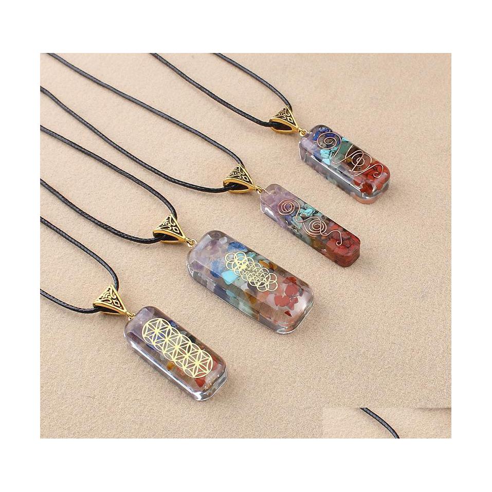 

Pendant Necklaces Reiki Healing Colorf Chips Stone Chakra Orgone Energy Resin Necklace Amet Orgonite Crystal Carshop2006 Drop Delive Dh4Ih