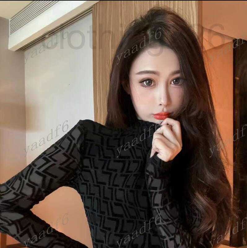 

designer 2022 fashion women' T shirts autumn tee tops high-end lace womens leggings long sleeve round collar luxury 85RL, Black