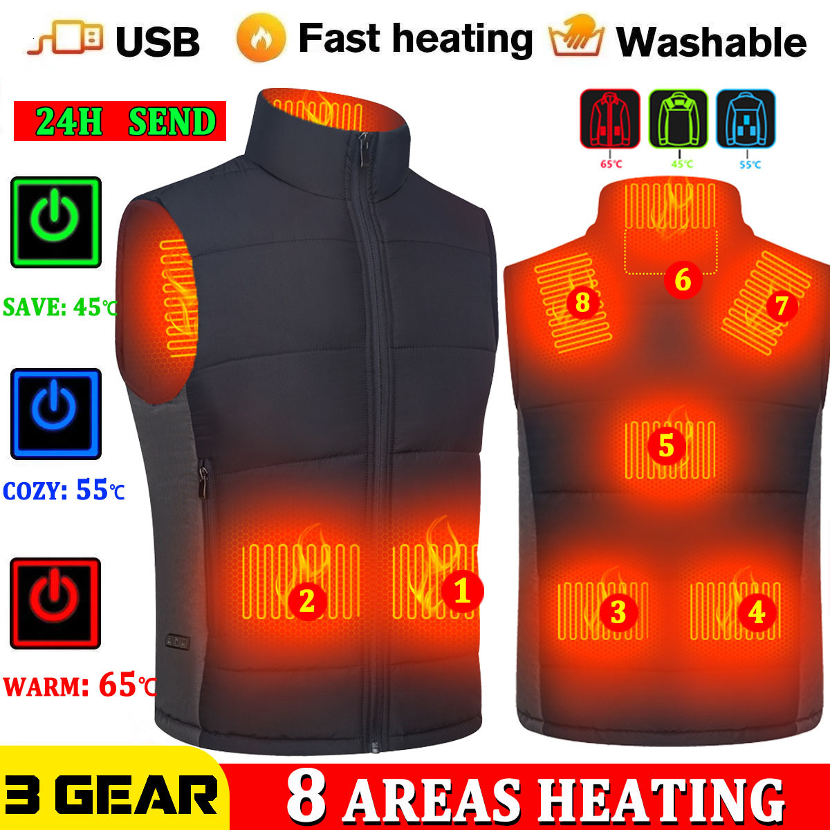 

Men' Vests Heating vest men winter jacket women Warm Electric Thermal Waistcoat Fish Hiking Outdoor camping Infrared USB Heated vest jacket 230217, 5 areas heated n198