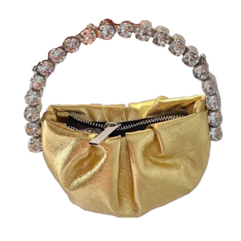 

Evening bag Rhinestone Circular Handle Bag Women Gold Holographic Round Clutch W