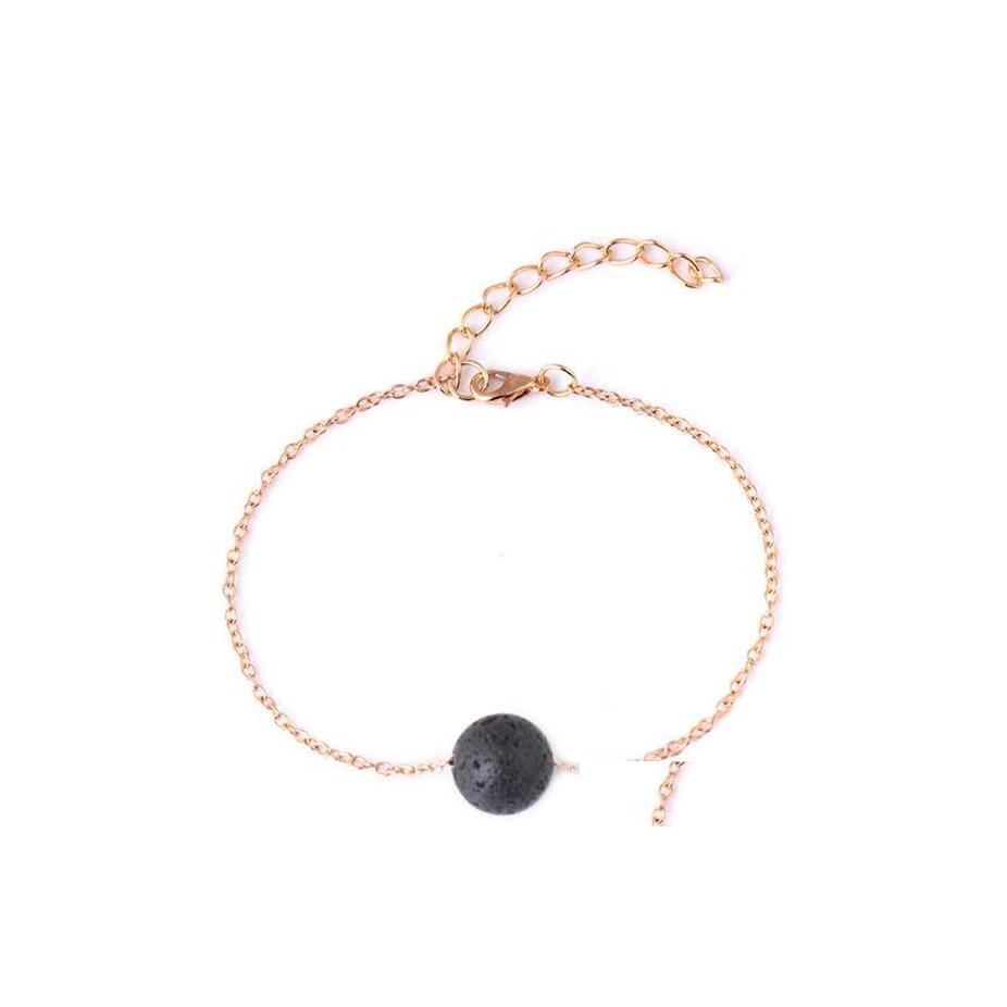 

Charm Bracelets Fashion Simple Style Gold Color Chain Black Lava Stone Bracelet Aromatherapy Essential Oil Diffuser For Women Jewelr Dhpar