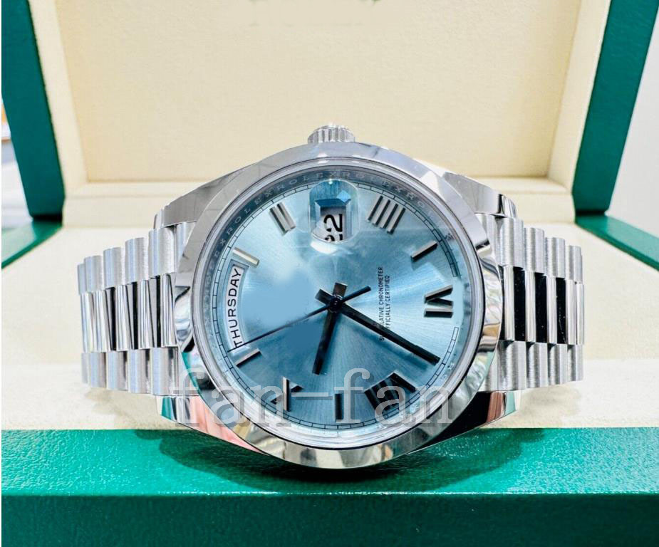 

2023 QC automatic movement watch President 40mm Day-Date 228206 Platinum Ice Blue Roman Dial