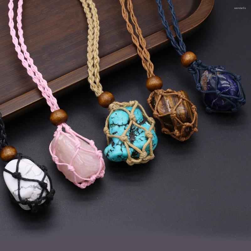 

Pendant Necklaces Irregural Natural Stone Net Bag Necklace Fashion Amazonites Turquoises For Women Jewerly Party Gift