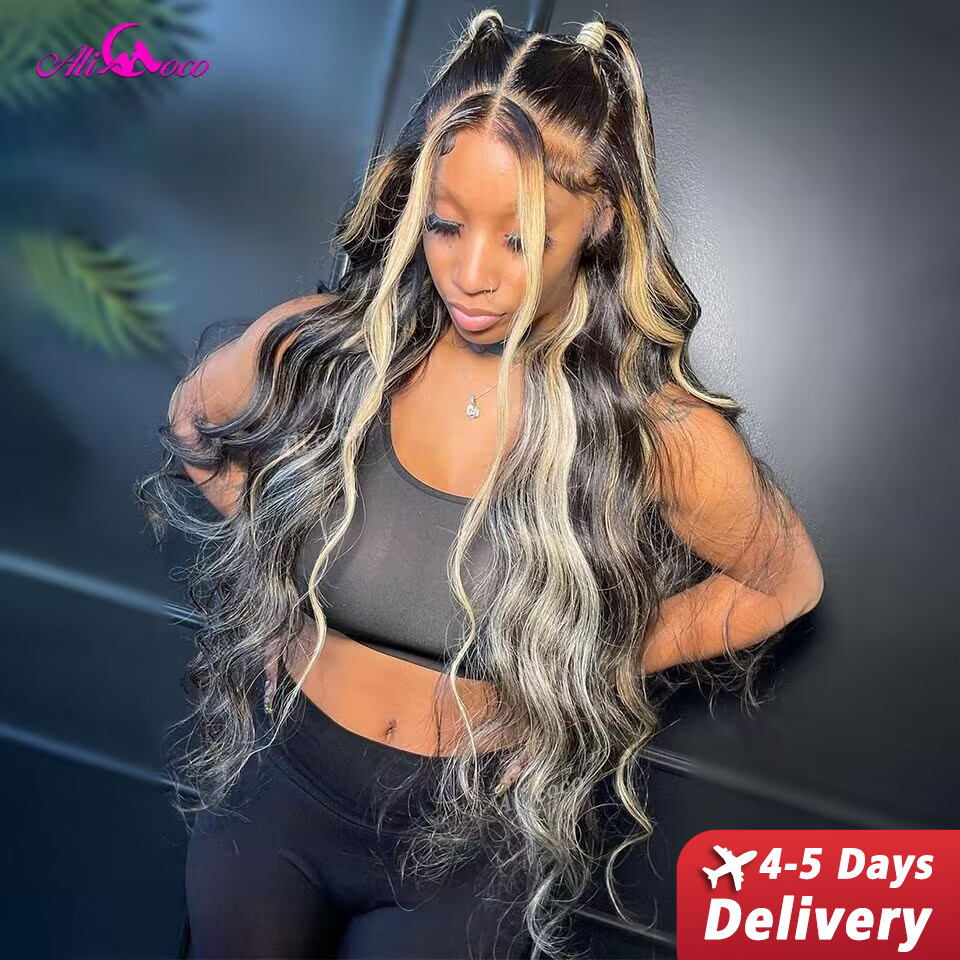 

Synthetic Wigs Blonde Highlight Body Wave Lace Front Human Hair HD 13X4 13x6 Frontal For Women Hightlight 1B 27 230217, Highlight 1b 27