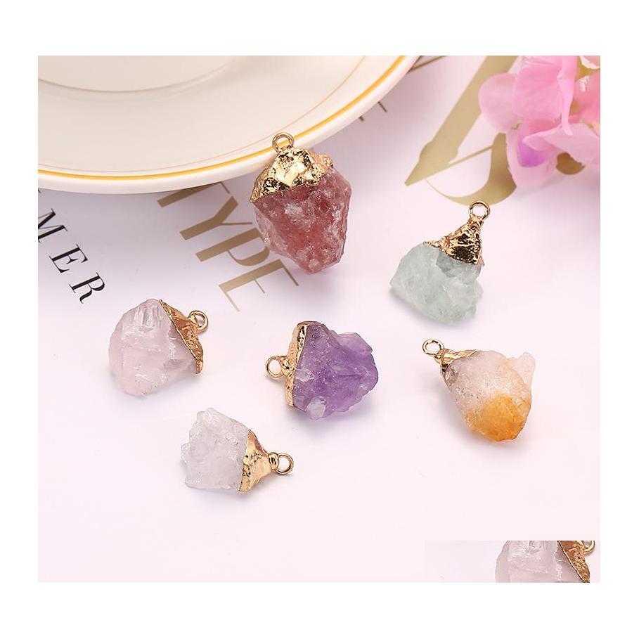 

Charms Natural Crystal Irregar Rough Stone Pendants Rose Quartz Amethyst Pendant For Necklace Jewelry Drop Delivery Findings Componen Dhlwe