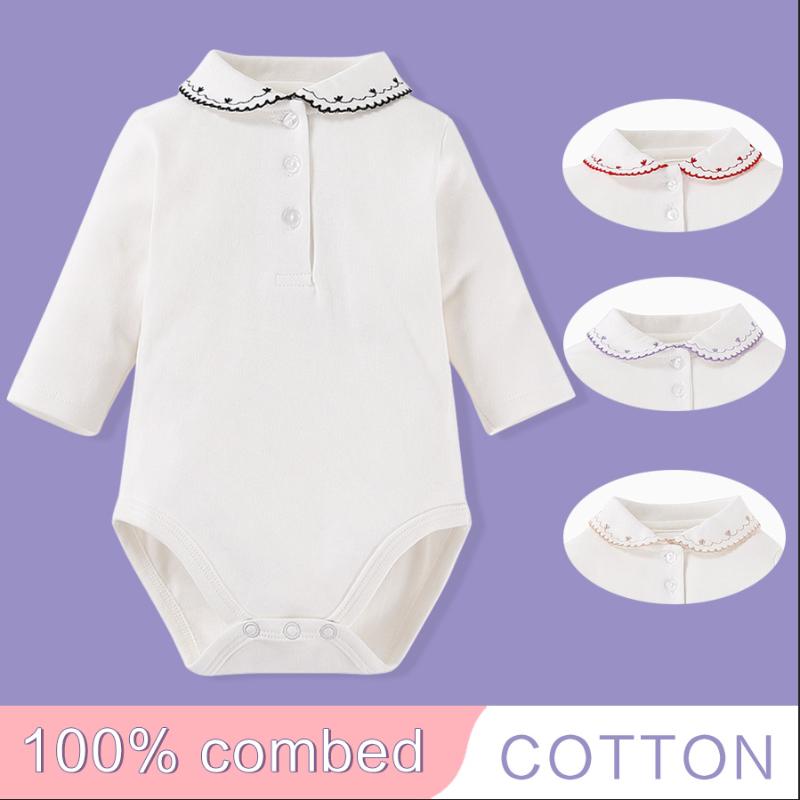 

Rompers Baby Floral Collar Spring&Autumn Shirt Infant Jumpsuit Cotton Girls Clothing Long Sleeve Born Clothes WhiteRompers, Navy