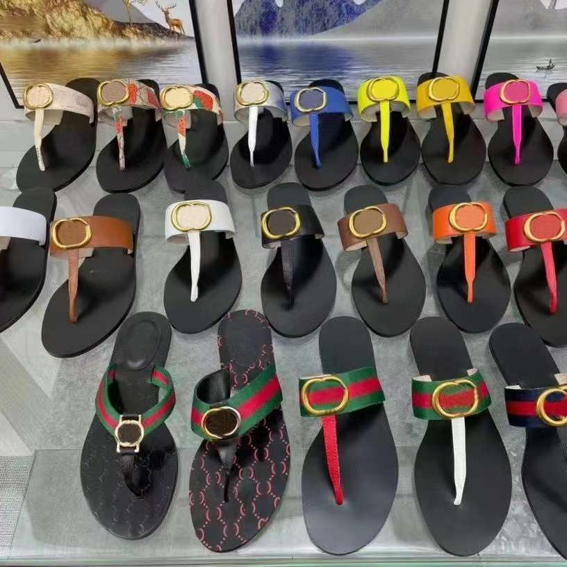

Designer Luxury Leather Thong Sandal Slide Slipper Women Men Fashion Slippers Fashion Thin Flip Flops Shoes Summer Beach Casual Slides Black White Size 35-46, Color17