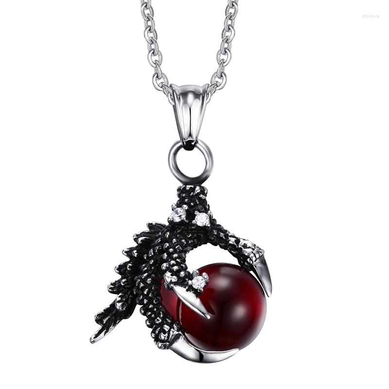 

Pendant Necklaces Cool Men Gothic Biker Tribal Stainless Steel Dragon Claw Bead Black/Red/Blue Stone Necklace NE064G