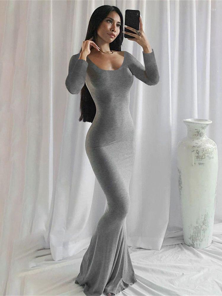 

Casual Dresses Long Sleeve Skims Dress Woman Sexy High Waist Slim 2023 Autumn Y2K Elegant Evening Party Club Wear Female Cloth, Gray