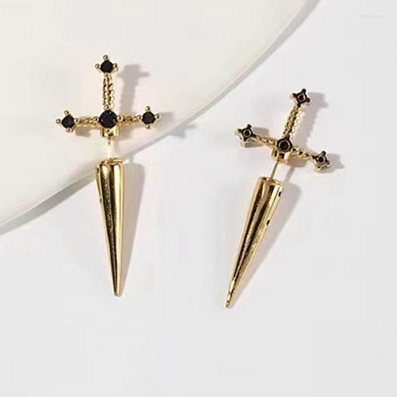 

Stud Earrings Gothic Kinitial Sword Vintage Cool Punk Crystal Ear Jacket Goth Dagger Jewelry Gift For Women