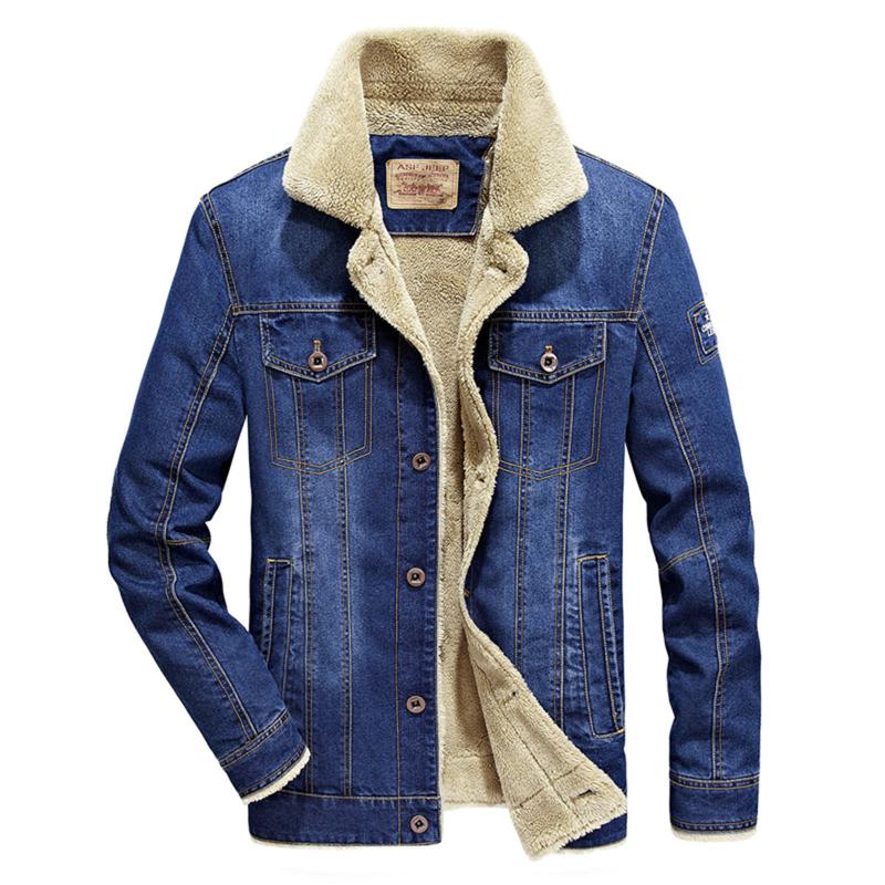 

Men's Jackets Velvet Denim Jacket Men Coat Autumn Winter Warm Casual Lapel Collar American Version Of The Loose Large Size Thick Clothes, Blue