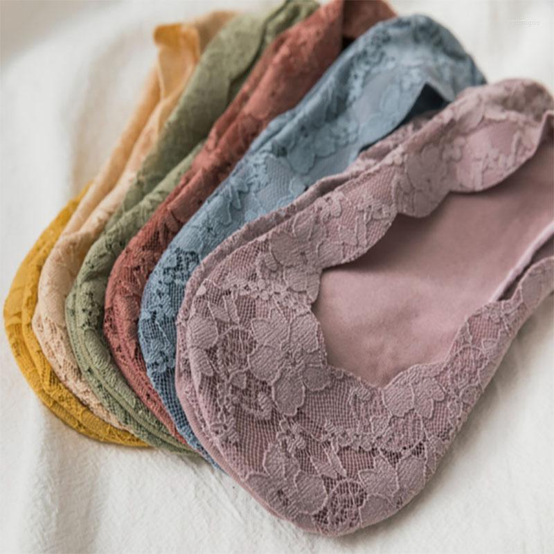 

Women Socks 5 Pairs/Lot Spring And Summer Thin Candy Color Shallow Top Sock Breathable Silicone Anti-Drop Lace Lady Invisible, 01208