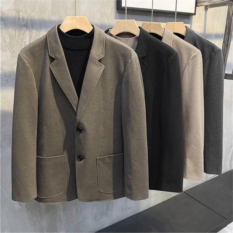 

Men' Suits Thickened Autumn And Winter Handsome Korean Version Woolen Suit Retro Casual Trend Small Jacket Men' Warm Top, Black