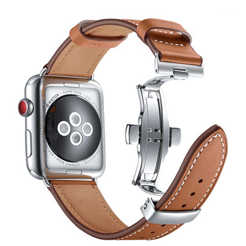 

Watch Bands Genuine Leather Watchband Series 5 4 3 2 1 38mm 40mm 42mm Replacement Band Butterfly Clasp Strap Belt1