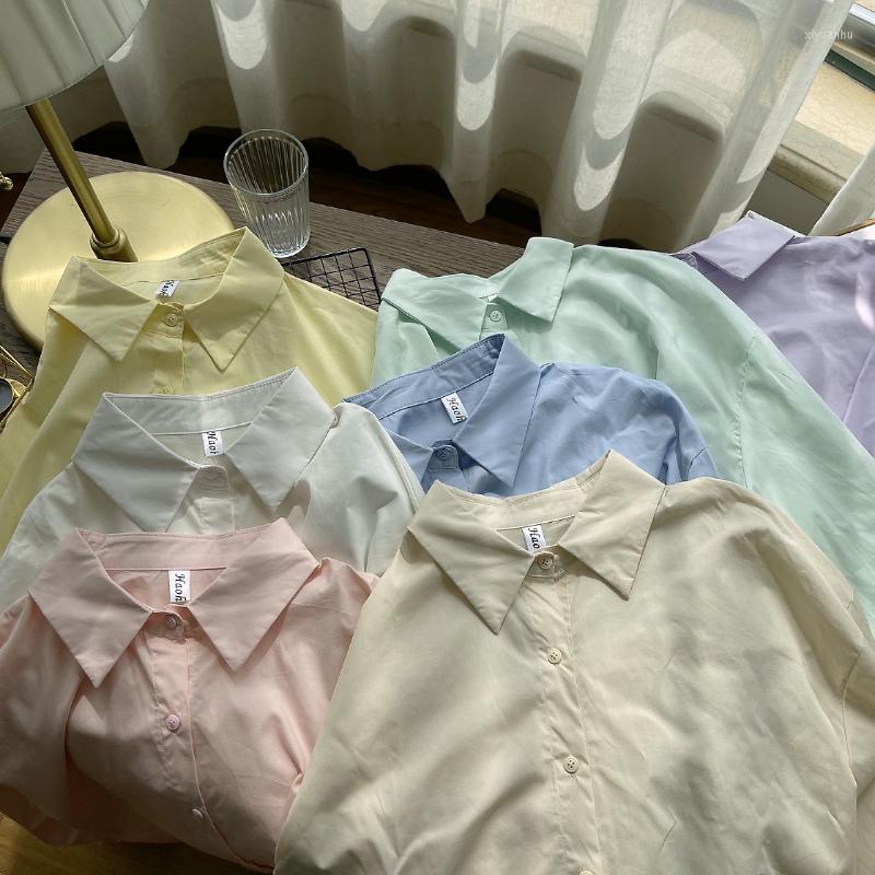 

Women's Blouses White Shirts Women Blue Blouse Spring 2023 Solid Turn Down Collar Shirt Basic Button Up Female Clothing Causal Long Sleeve, Yellow
